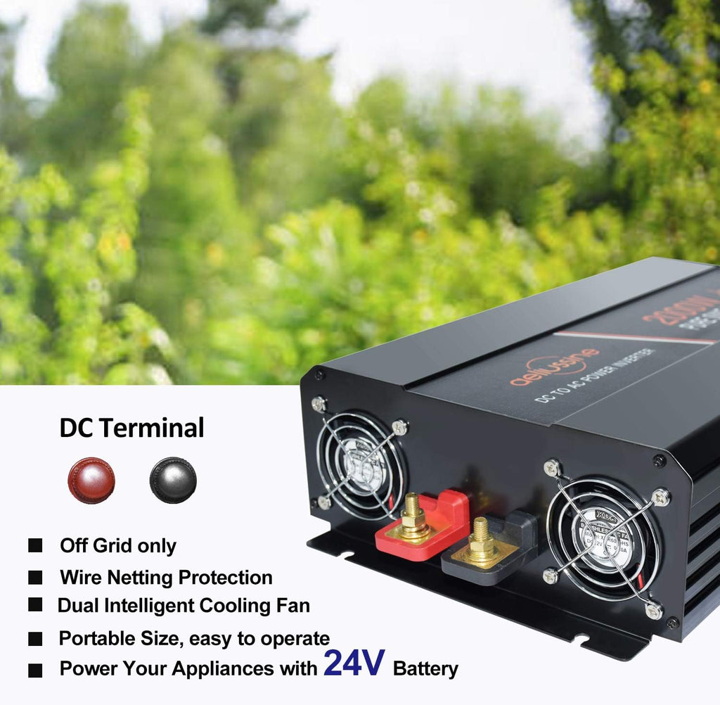 3000 Watt Pure Sine Wave Inverter 24 Volt DC to AC 110V 120V with LCD Display Q261827