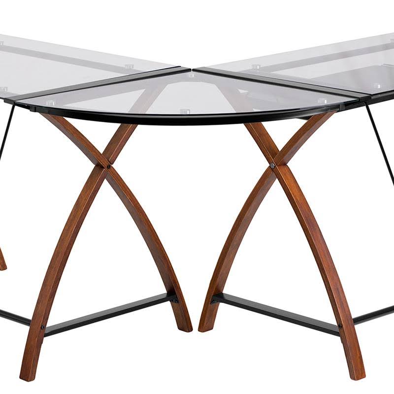 Glass L-Shape Desk with Pull-Out Keyboard Tray Q4492