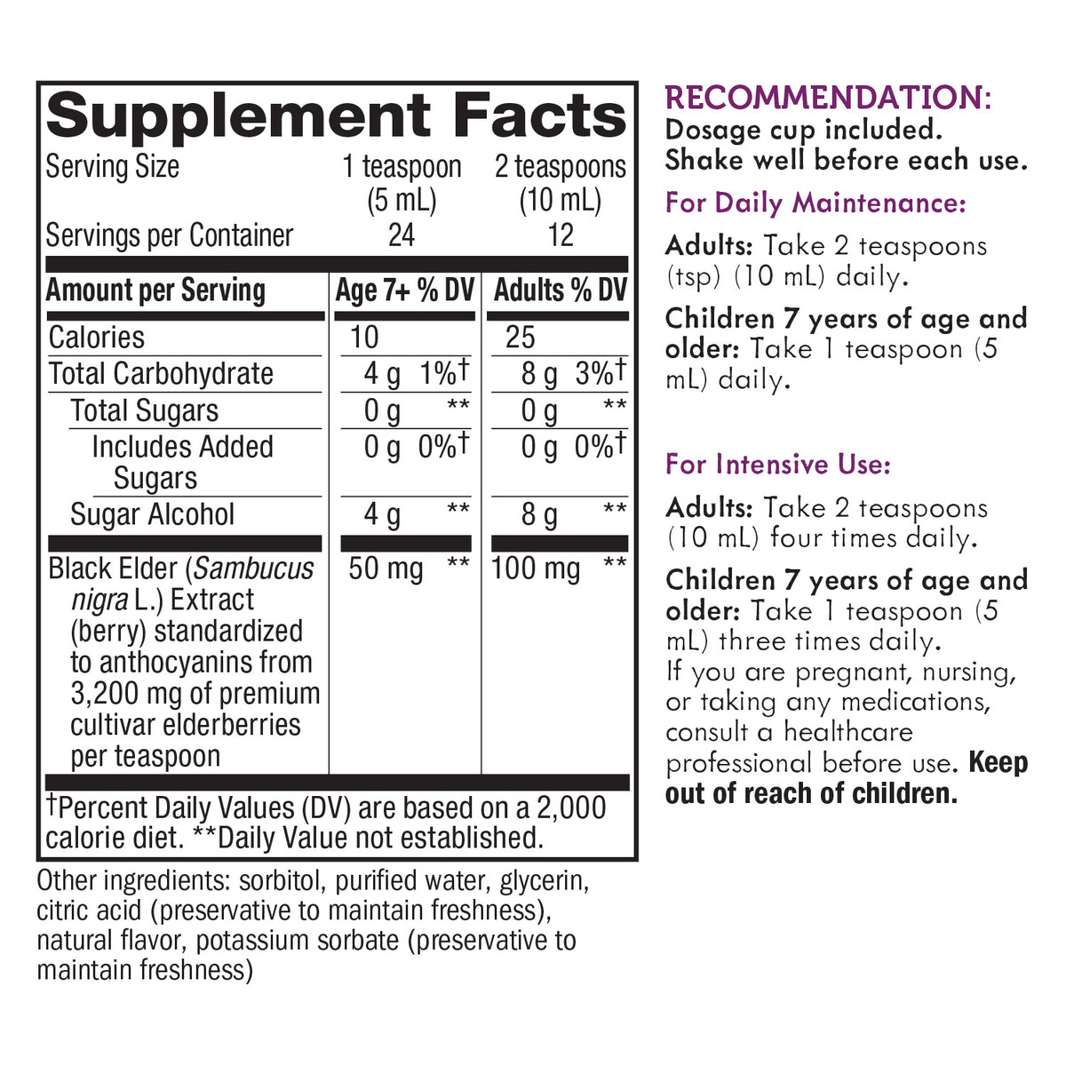 Sugar-Free Elderberry Syrup, 4 fl oz B100