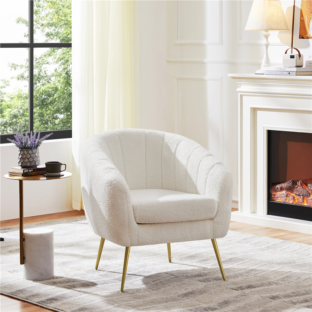 Ivory Tufted Velvet Accent Armchair with Gold Metal Legs D641