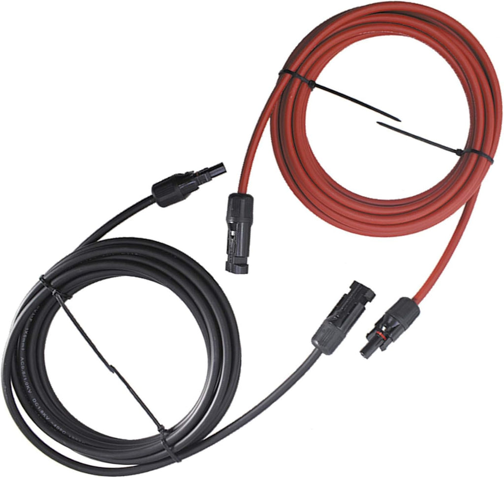 15FT 10AWG Black + Red 10 Gauge Solar Panel Extension Cable with Female and Male Connector, Pack of 2 Q53513