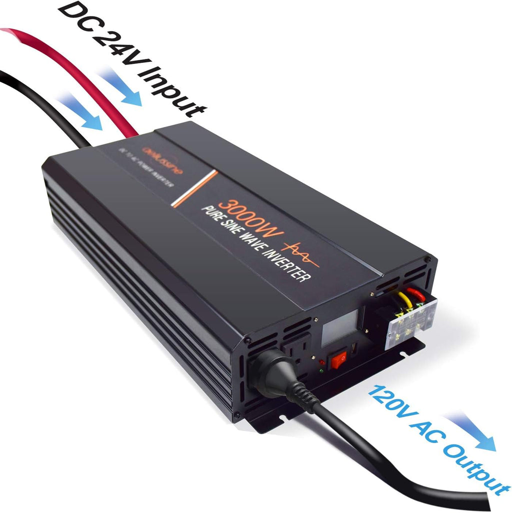 3000 Watt Pure Sine Wave Inverter 24 Volt DC to AC 110V 120V with LCD Display Q261827