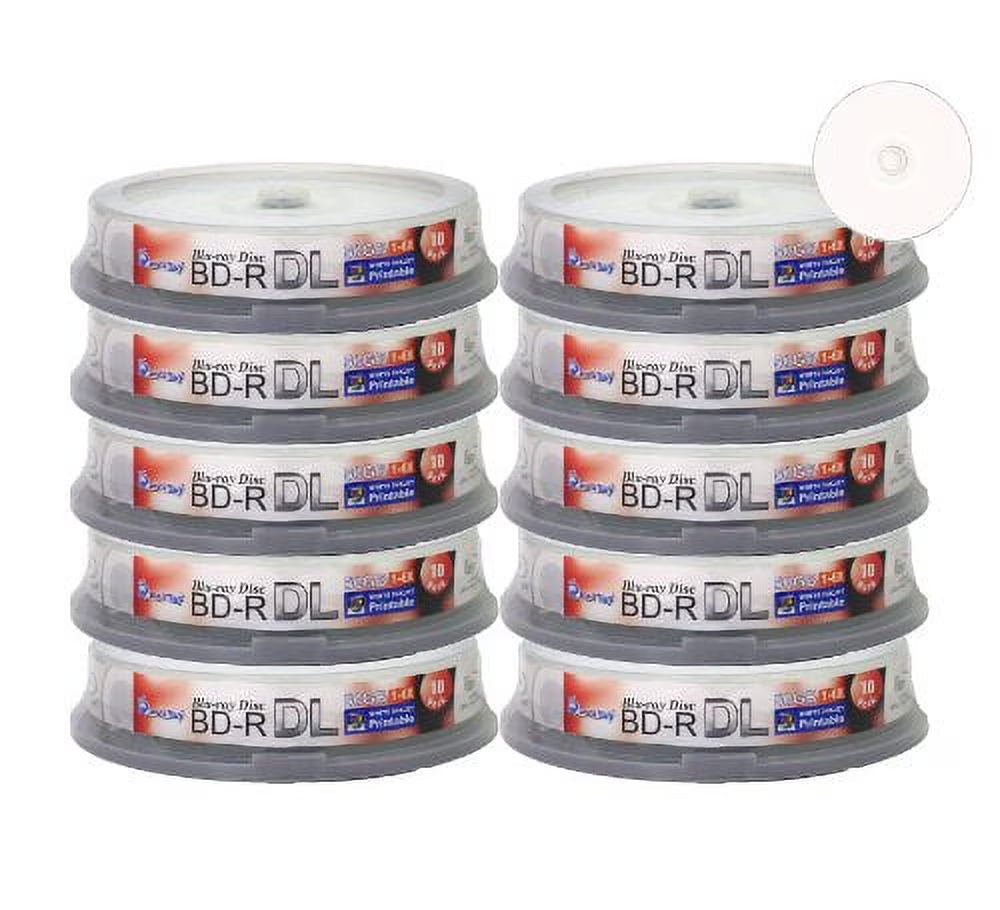 100-disc 50GB 6x Blu-Ray BD-R DL Dual Layer White Inkjet Hub Printable Q595852