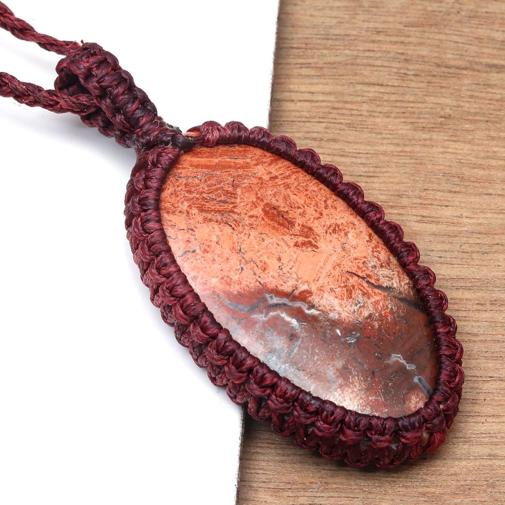 Macrame Picture Jasper Pendant Necklace X7668