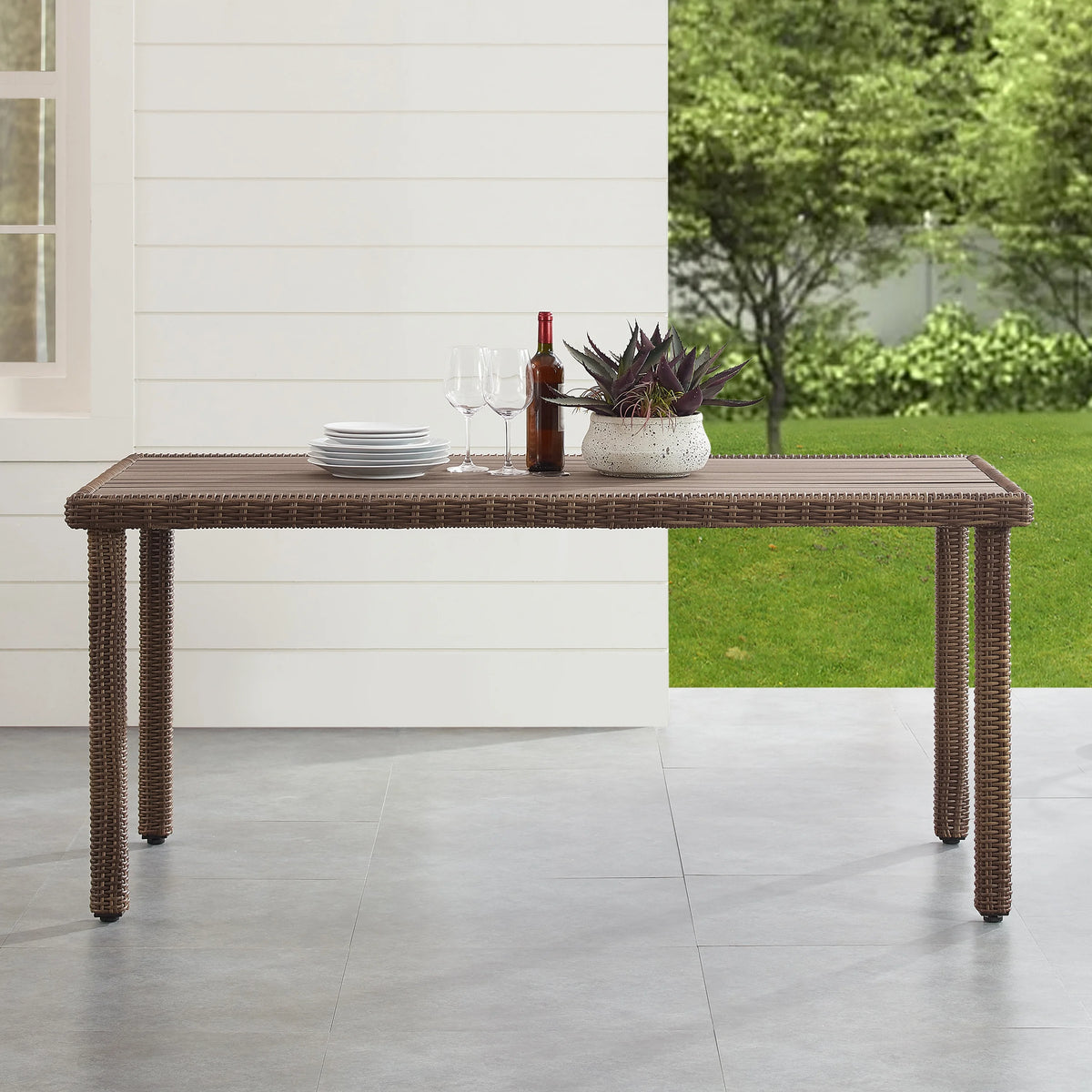 Wicker 6-Person Outdoor Dining Table with Umbrella Hole T502