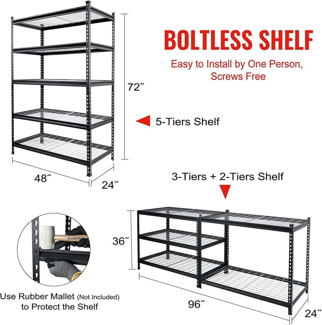 5-Tier Metal Shelving Unit, 48”W x 24”D x 72”H, Heavy Duty Adjustable Storage Rack, 4000 lbs Load Capacity P8690