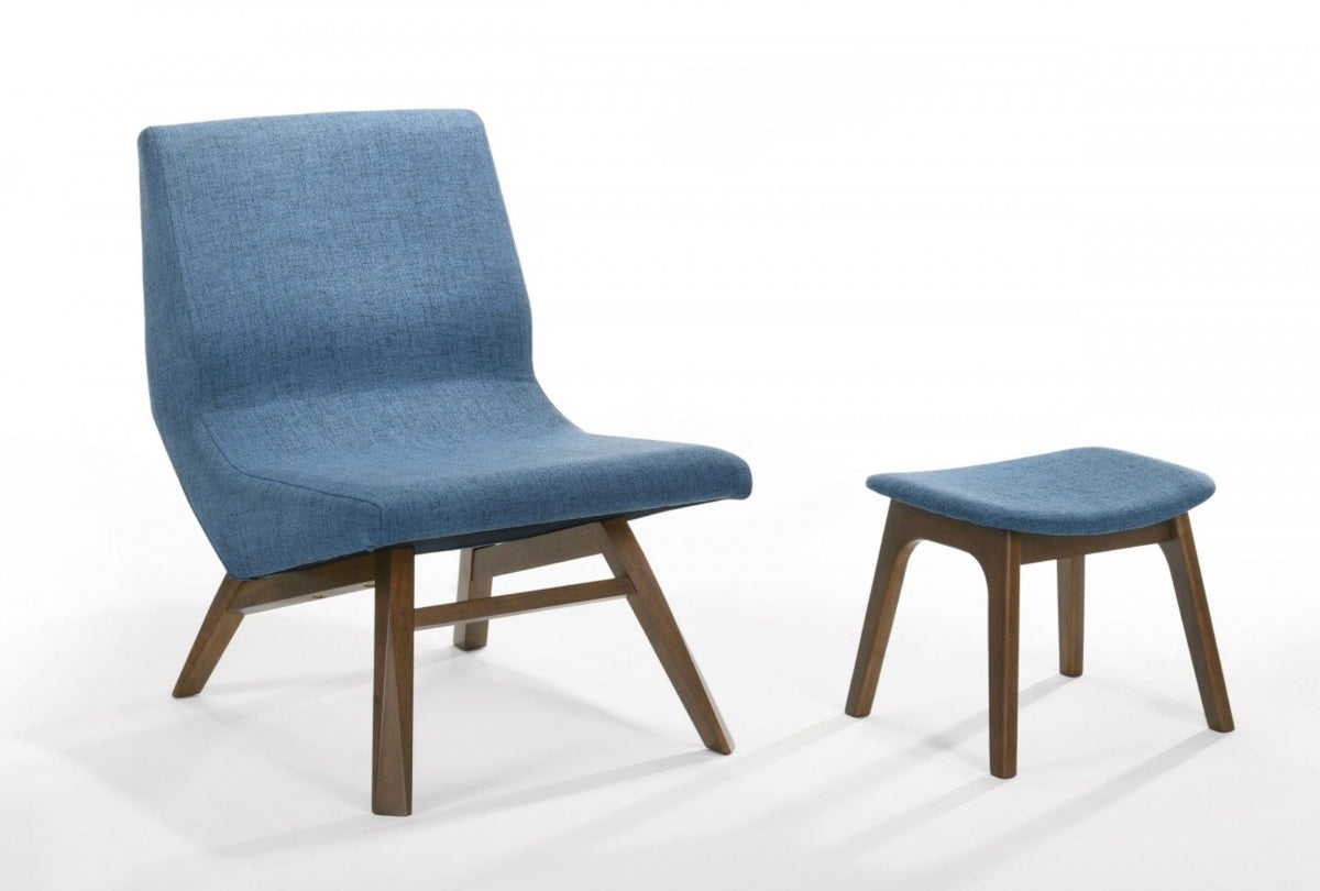 Blue & Walnut Accent Chair & Ottoman Z8379
