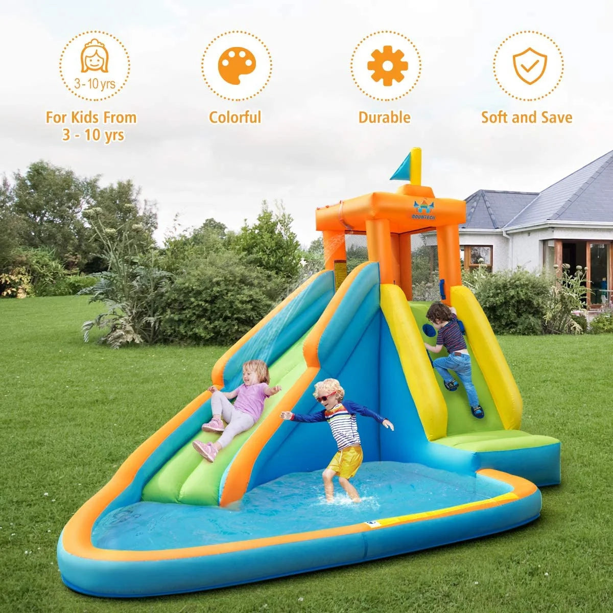 Inflatable Water Slide with Blower and Splashing Pool R91001