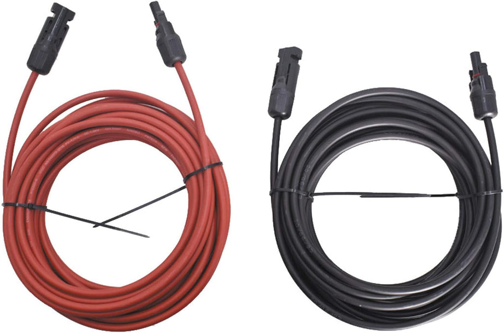 15FT 10AWG Black + Red 10 Gauge Solar Panel Extension Cable with Female and Male Connector, Pack of 2 Q53513
