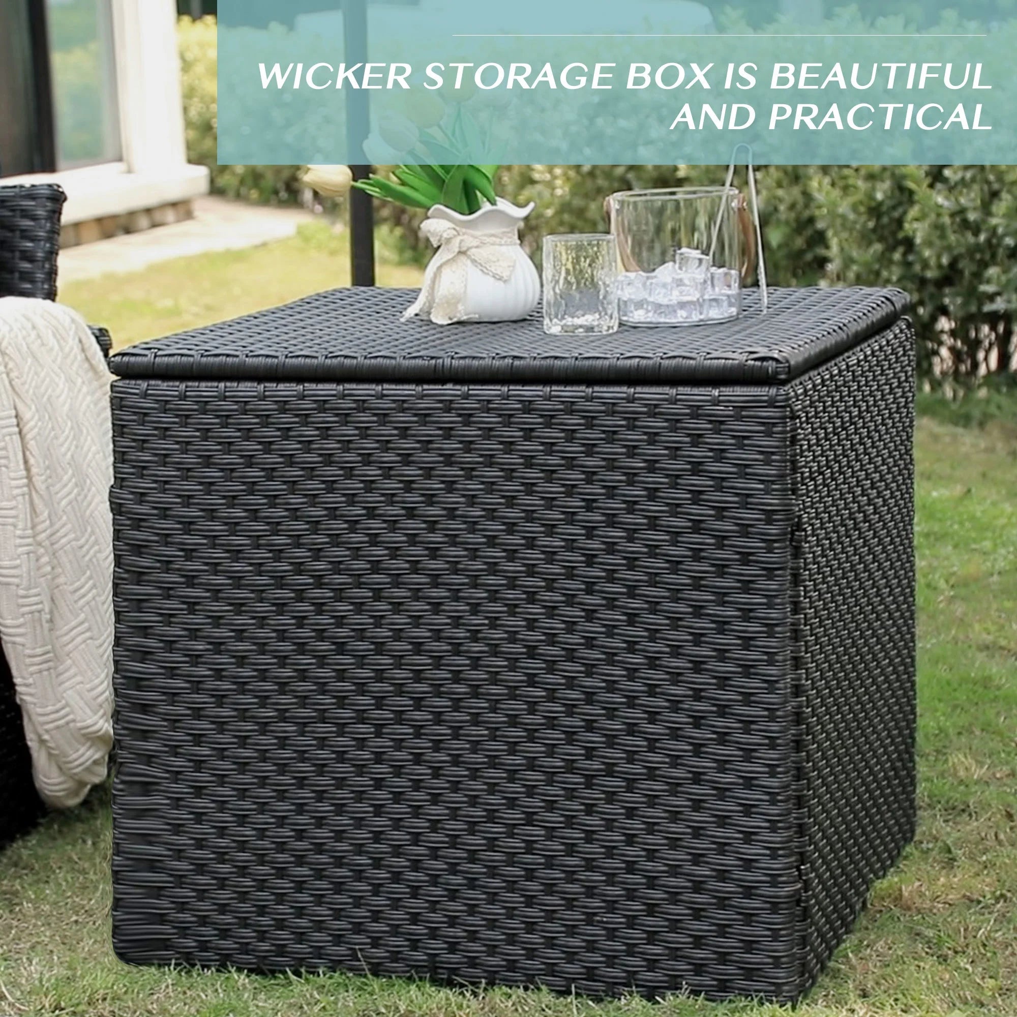 Blue 8 Pcs Wicker Patio Conversation Set with Coffee Table and Ottoman C910