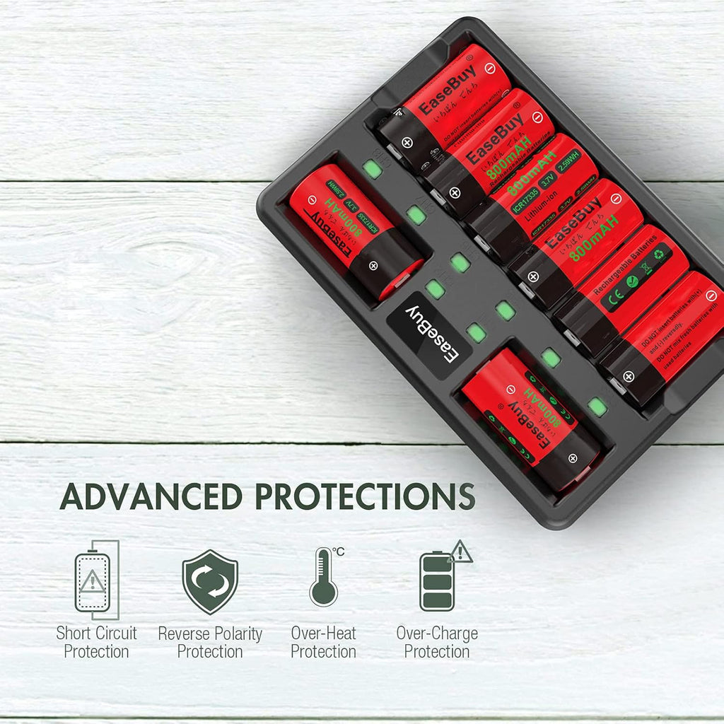 Rechargeable 123A Batteries 16 Pack with Charger K943