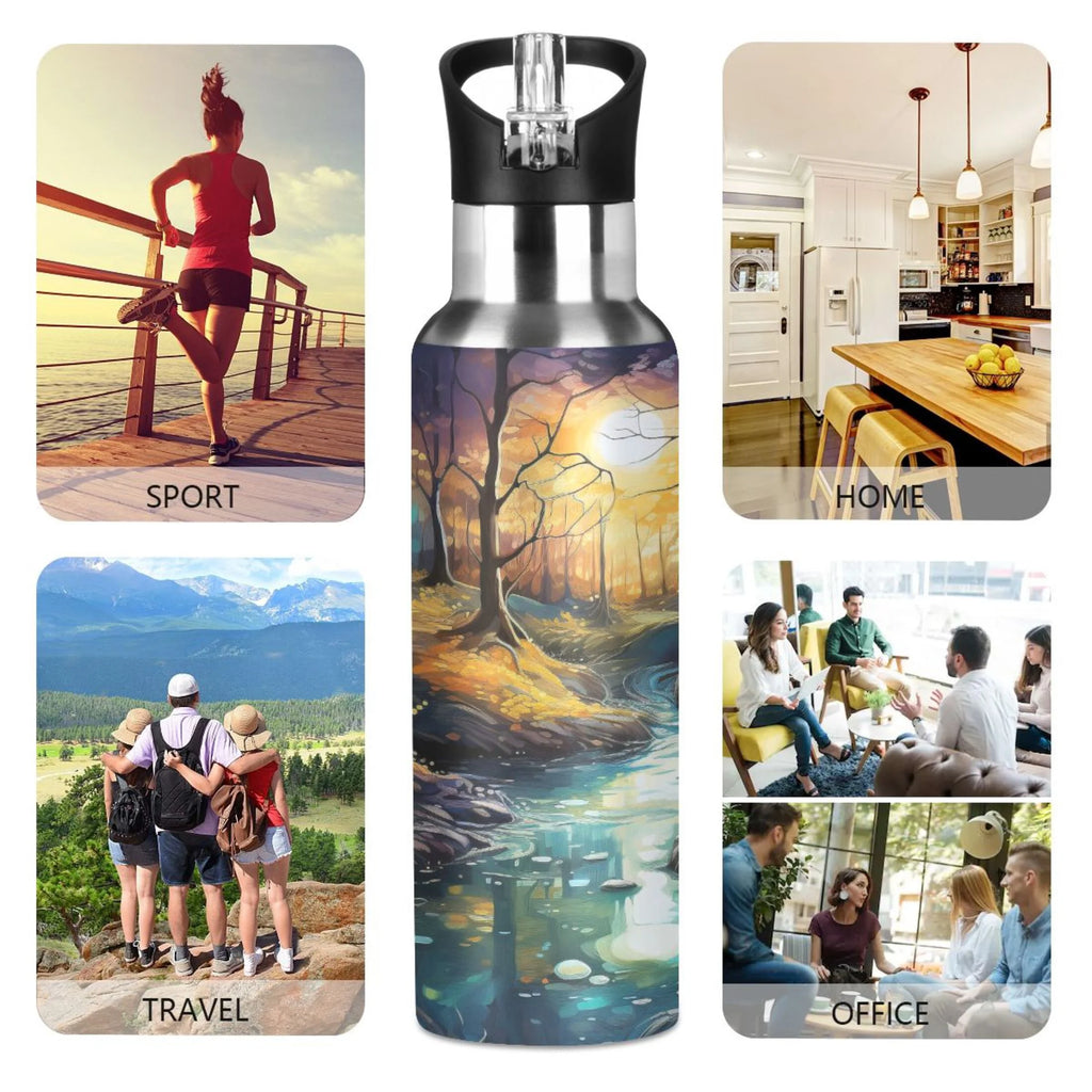 Stainless Steel Insulated Thermos Vacuum Flask Water Bottle with Straw Lid S5360