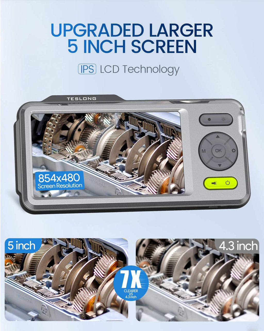 Dual Lens Borescope with LED Light, 5 IPS Screen, 16.4ft W824