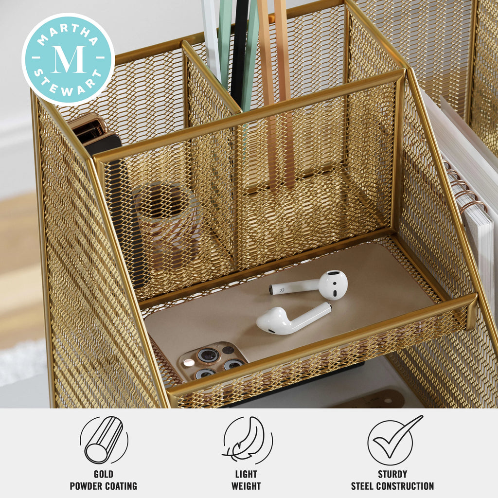 Gold Mesh Metal Desktop Organizer with Magazine File Holder N69868