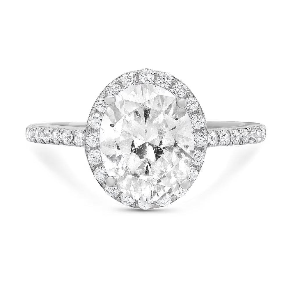 Oval Cut Genuine Cultured Diamond SI1-SI2 I-J 18K White Gold Halo Engagement Ring R4387
