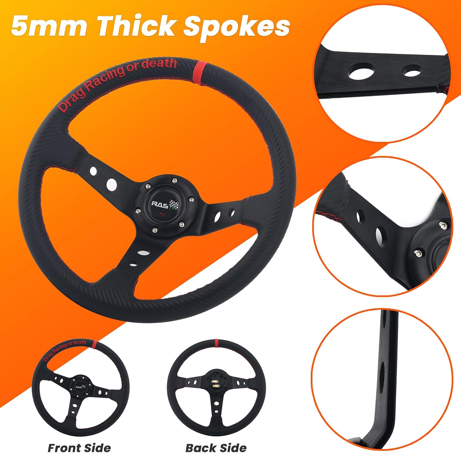 350mm Deep Dish 6 Bolt PU Carbon Fiber Racing Steering Wheel L12801
