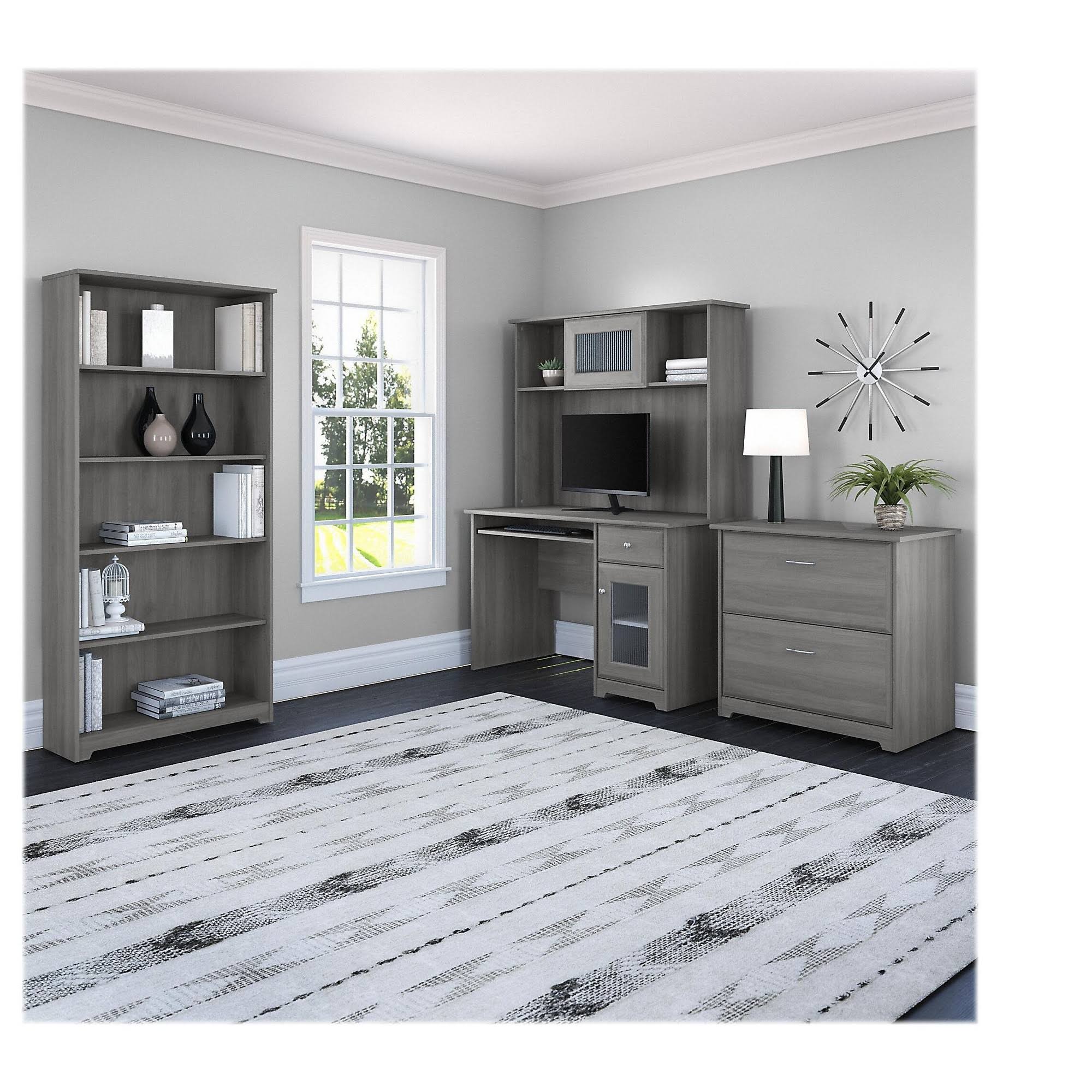 Small Computer Desk with Hutch in Modern Gray I8675