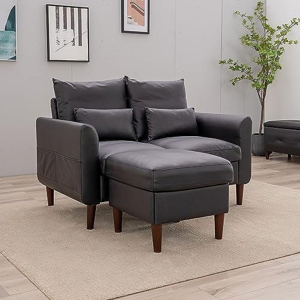 Black Faux Leather 2-Seater Sofa with Wood Leg C275028