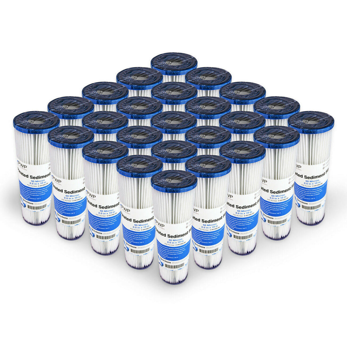 25 Pack Pleated Polypropylene Water Filter Cartridge 10x2.5 inch 50 Micron Z96980