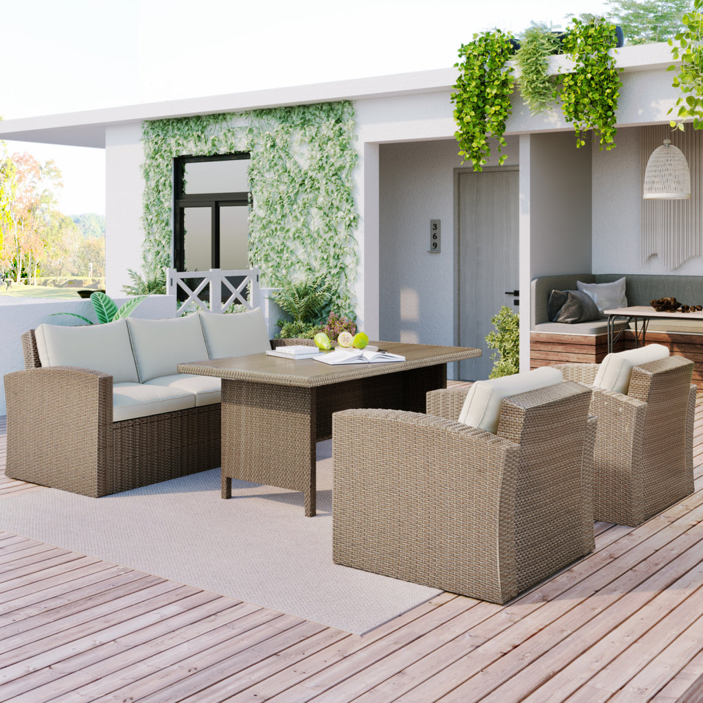 Beige 4-Piece Wicker Conversation Sofa Set O22893