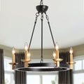 Black 6-Lights Round Wagon Wheel Chandelier Z400