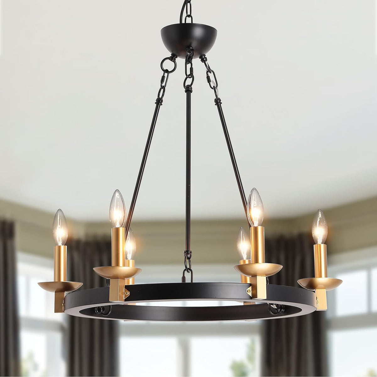 Black 6-Lights Round Wagon Wheel Chandelier Z400