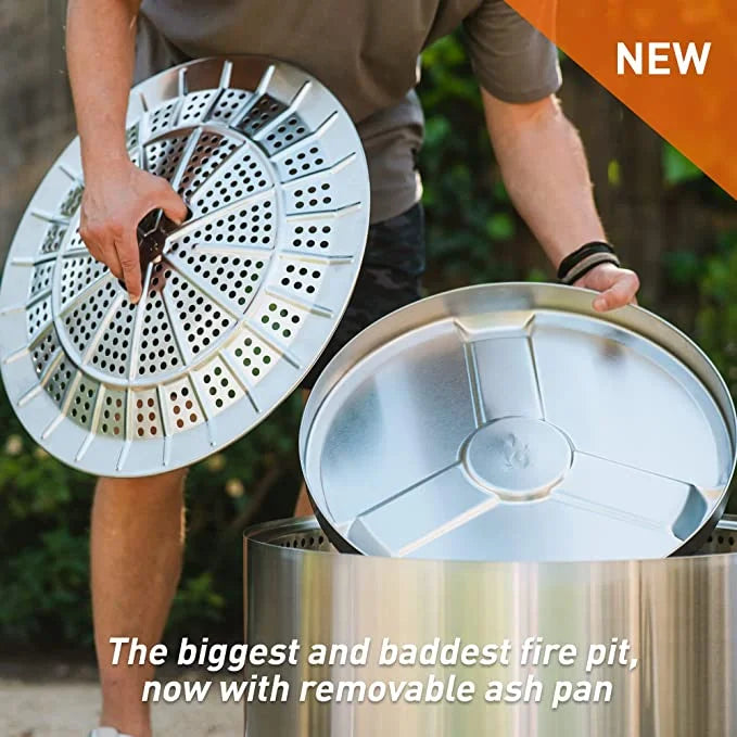 Portable Smokeless Fire Pit with Stand, Woktop & Hub, Stainless Steel/Cast Iron, H: 26.25in x Dia: 25.75in A710780