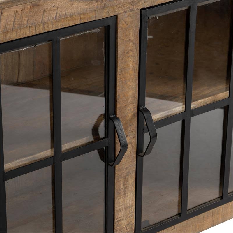 2 Door Mango Wood and Metal Cabinet Brown B1574