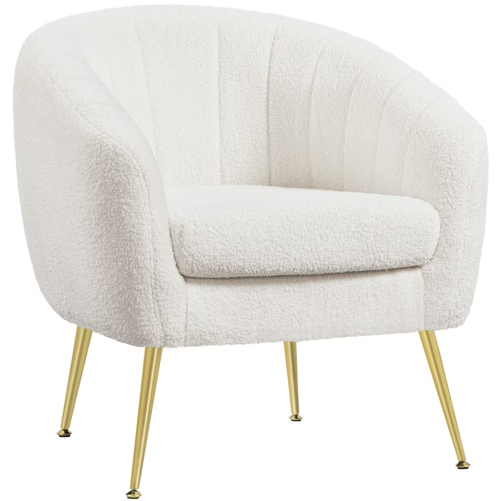 Ivory Tufted Velvet Accent Armchair with Gold Metal Legs D641