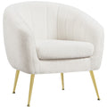Ivory Tufted Velvet Accent Armchair with Gold Metal Legs D641