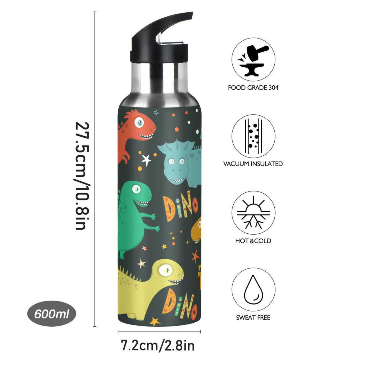 Stainless Steel Water Bottle with Straw Lid Vacuum Insulated 20 OZ L3988