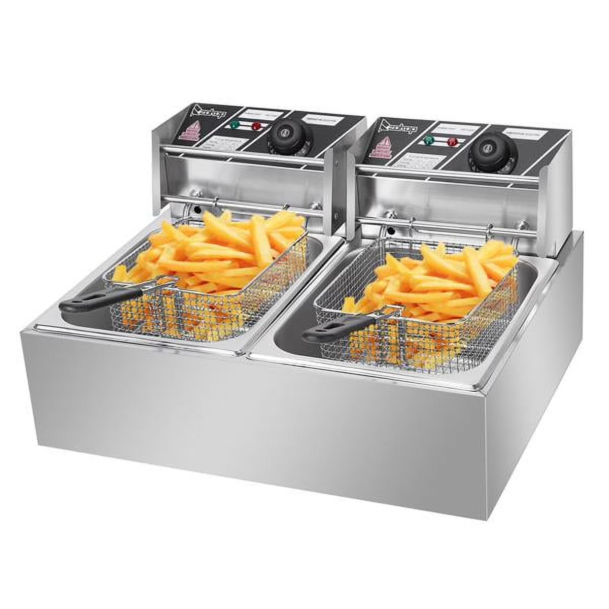 12.7QT Electric Deep Fryer with 2 Baskets and Lid, Stainless Steel Dual Tank G6943