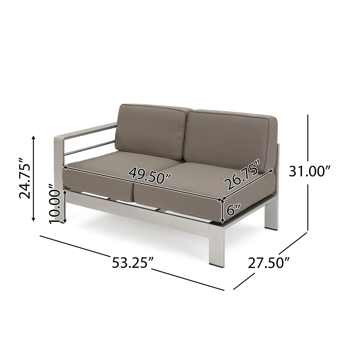 Silver and Khaki Outdoor Aluminum 11 Seater Sectional Sofa Set with Ottoman J192