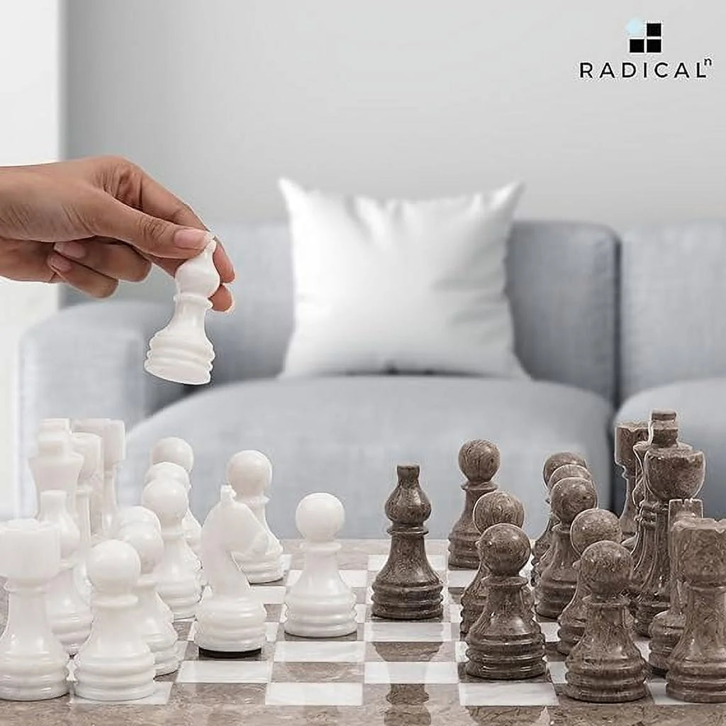 Marble Chess Set 15 Inches Grey Oceanic and White Handmade Chess Sets H615