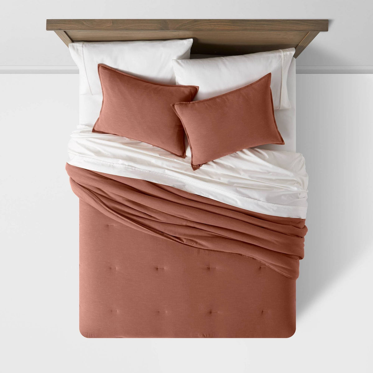 Rust Cotton Linen Comforter and Sham Set G692