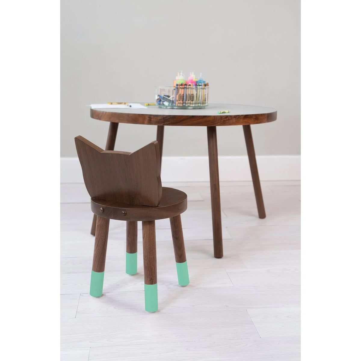 Kids Chair, Set of 2, Walnut, Deep Blue U1882