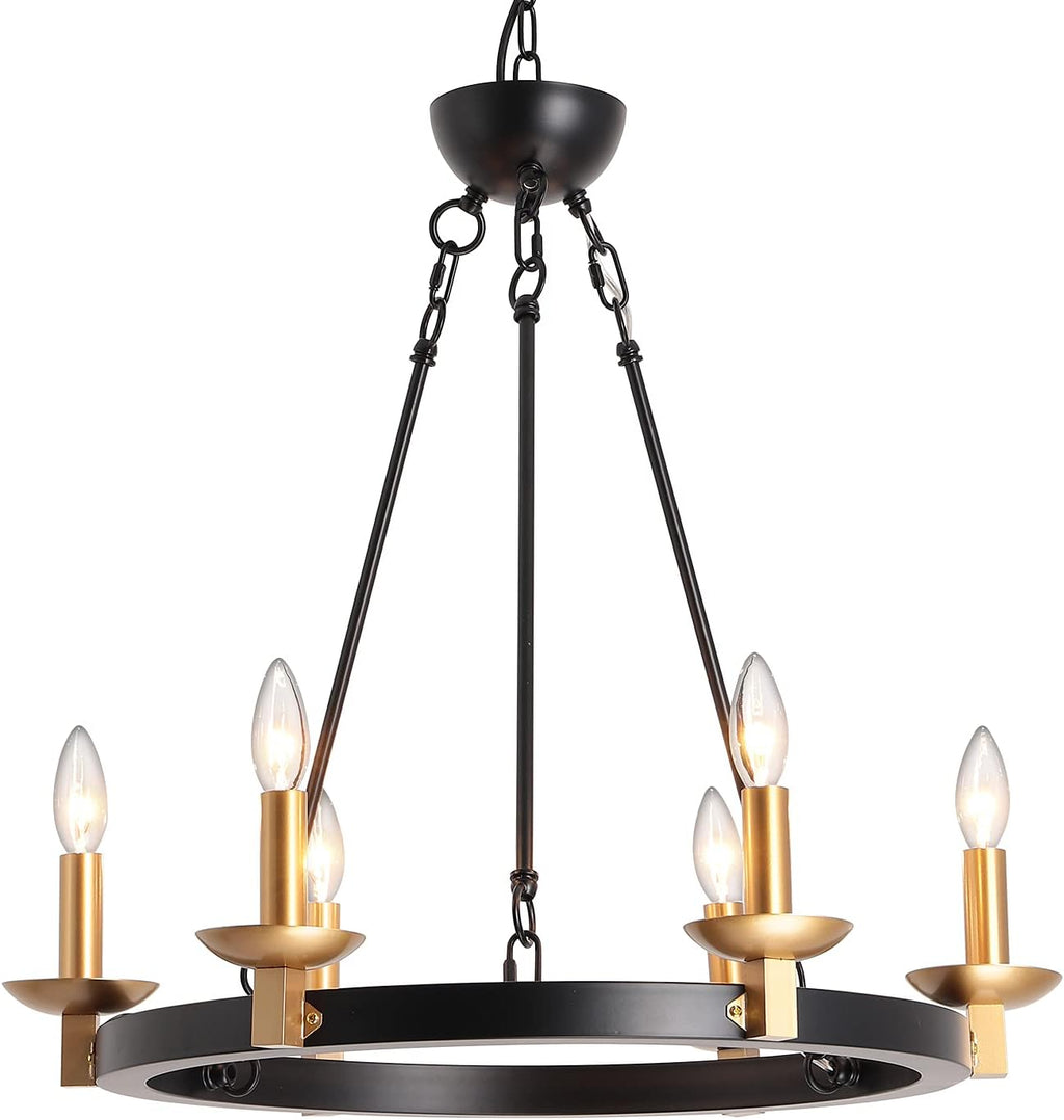 Black 6-Lights Round Wagon Wheel Chandelier Z400