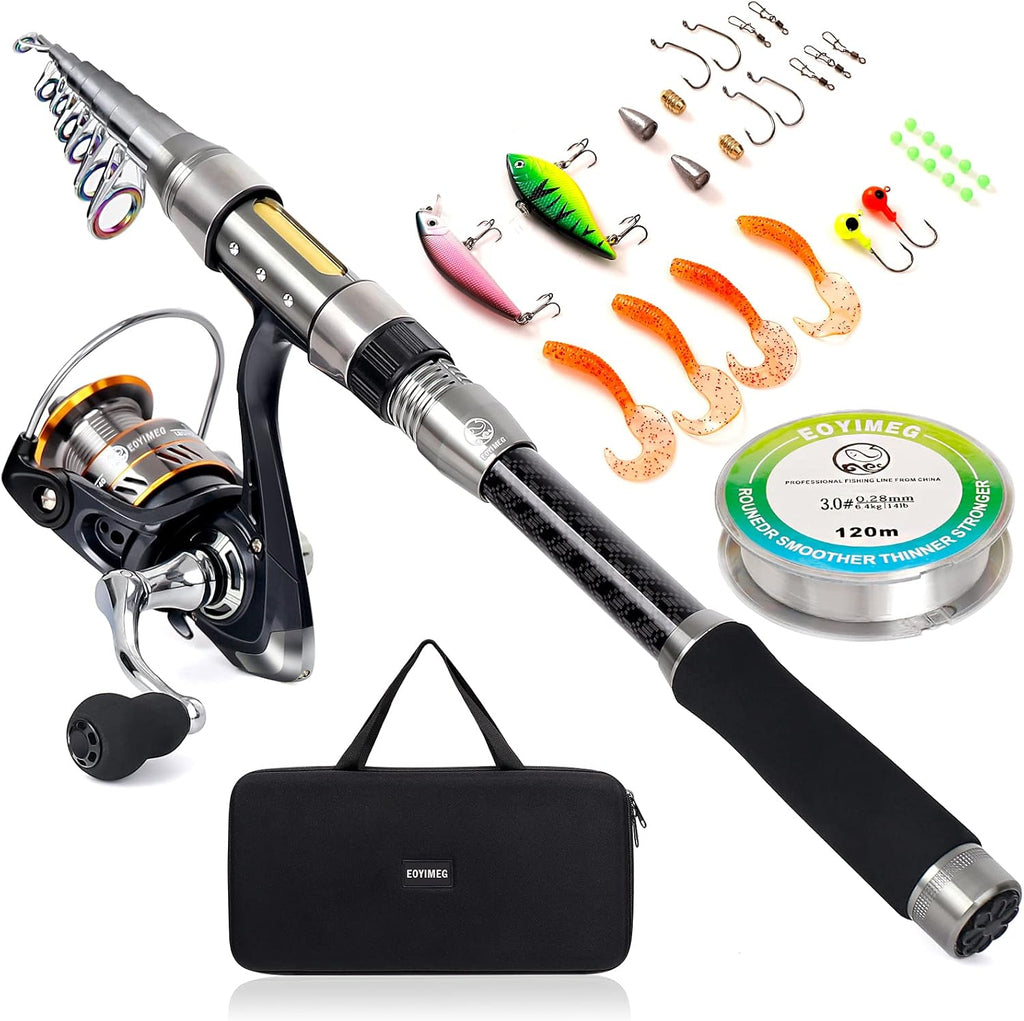 Telescopic Carbon Fiber Fishing Rod and Reel Combo with Fishing Accessories Pack of 2 L546