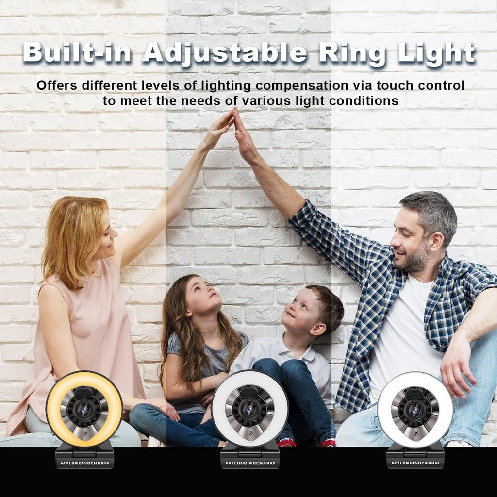 1080P Auto-Focus Webcam with Ring Light and Microphone E827