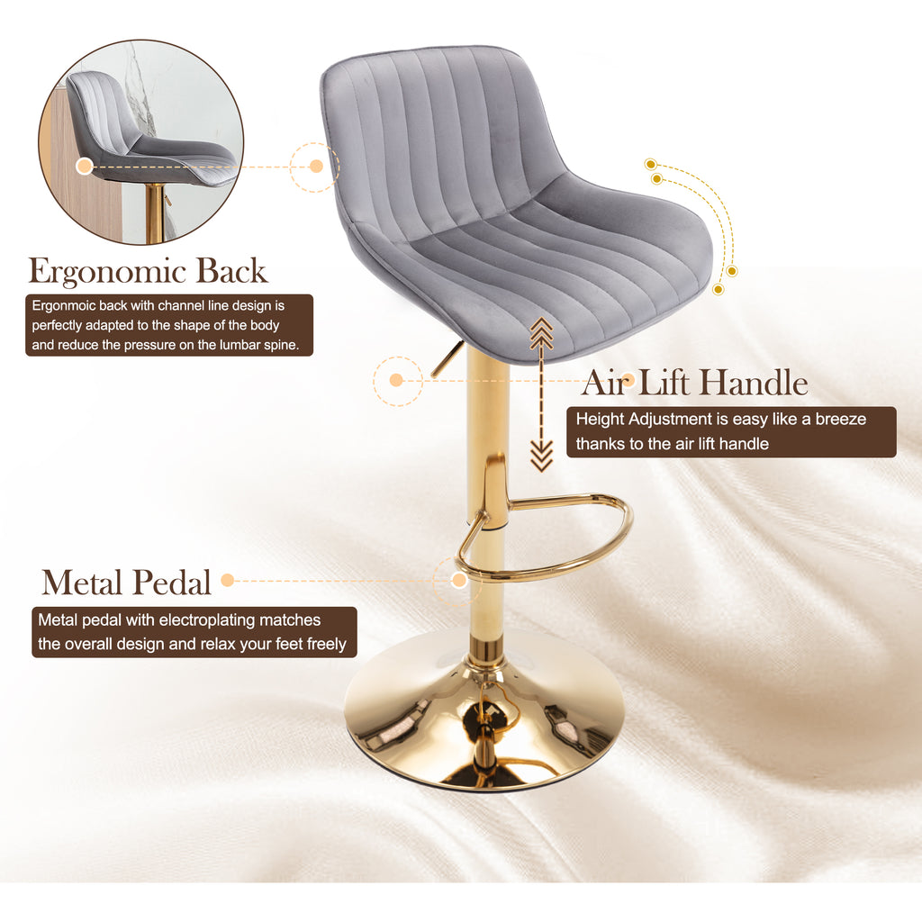 Gray Velvet Swivel Bar Stools Set of 2 X797259