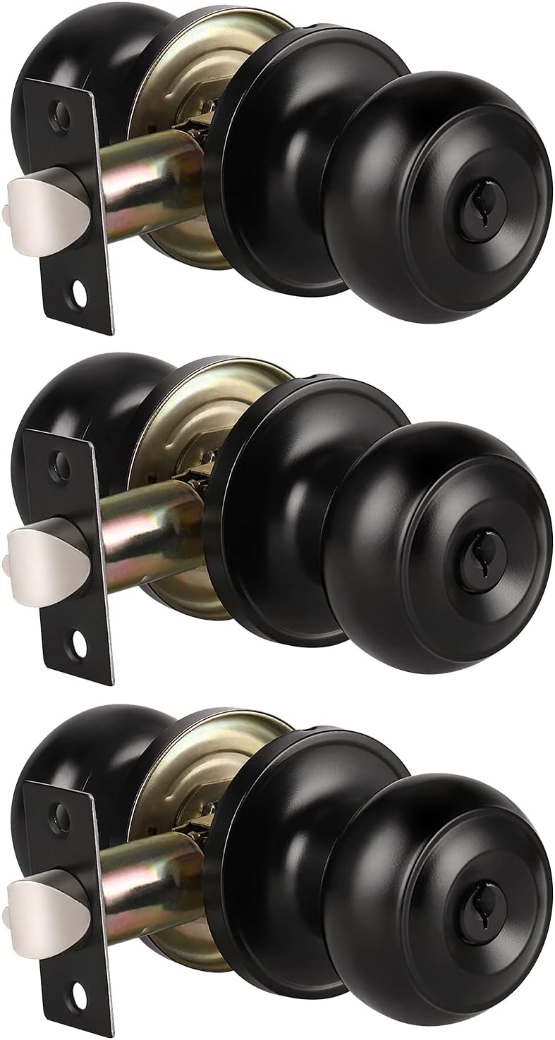 5 Pack Matte Black Entry Door Knob and Deadbolt Lock Set F3927