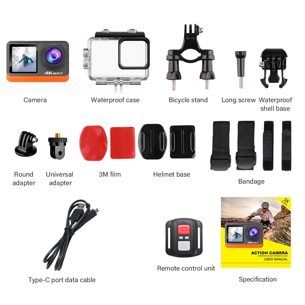 24MP Waterproof Sport Camera with Dual Screen D771