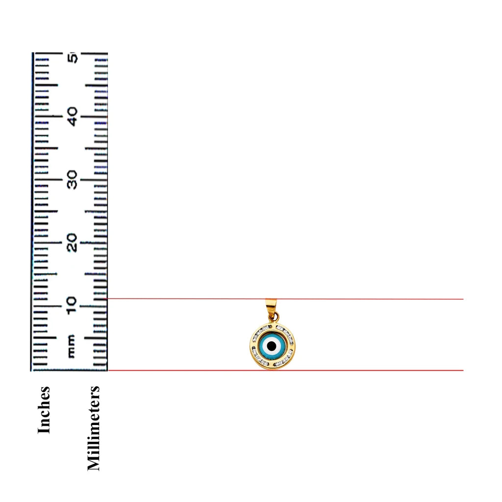 14K Tri Color Gold Cubic Zirconia Evil Eye Pendant 11 x 11 MM 0.6 grams B33912