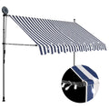 Manual Retractable Awning with LED Outdoor Door Canopy Sunshade Shelter Blue White 118.1 Inch F5695