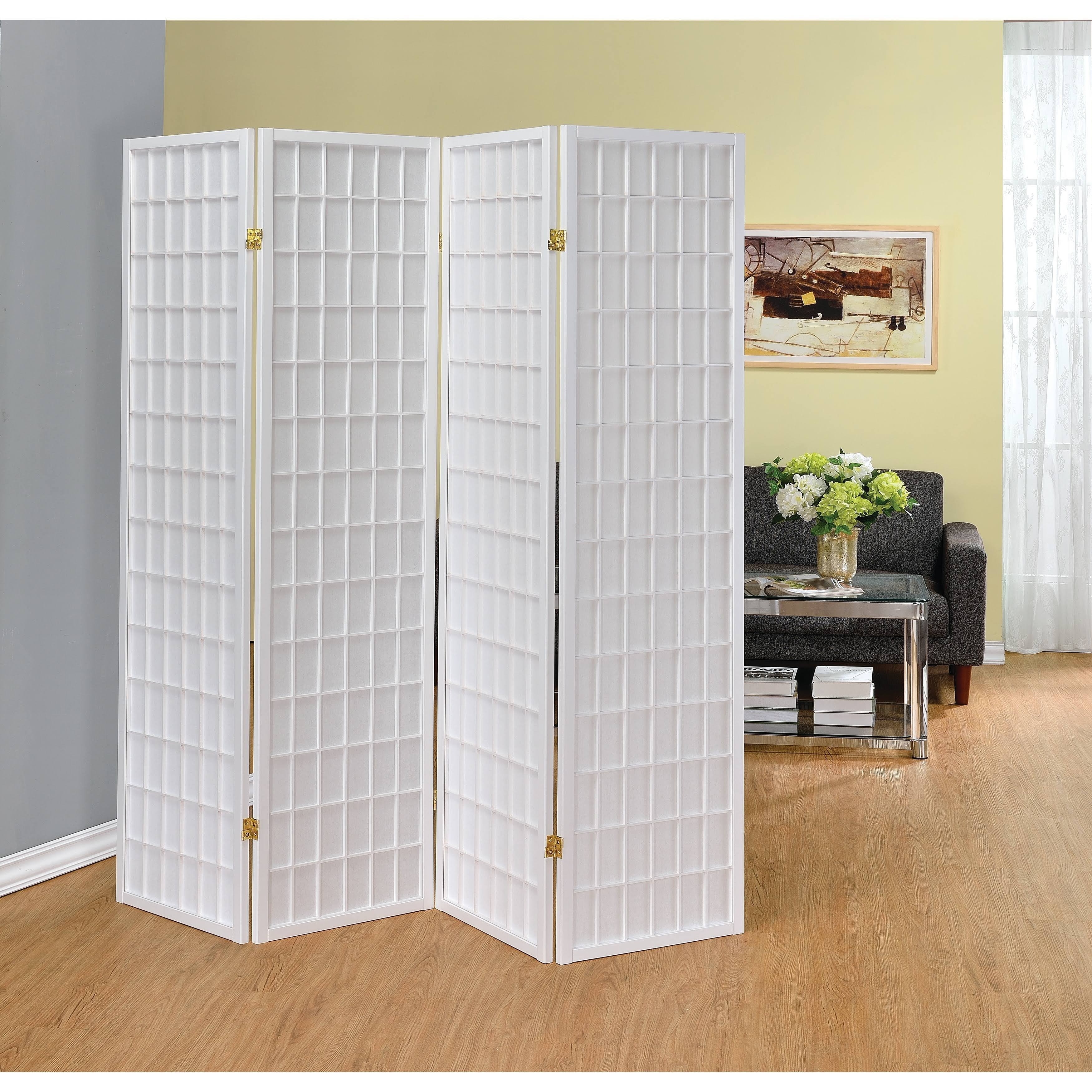 Antique White Four Panel Folding Screen Q79690