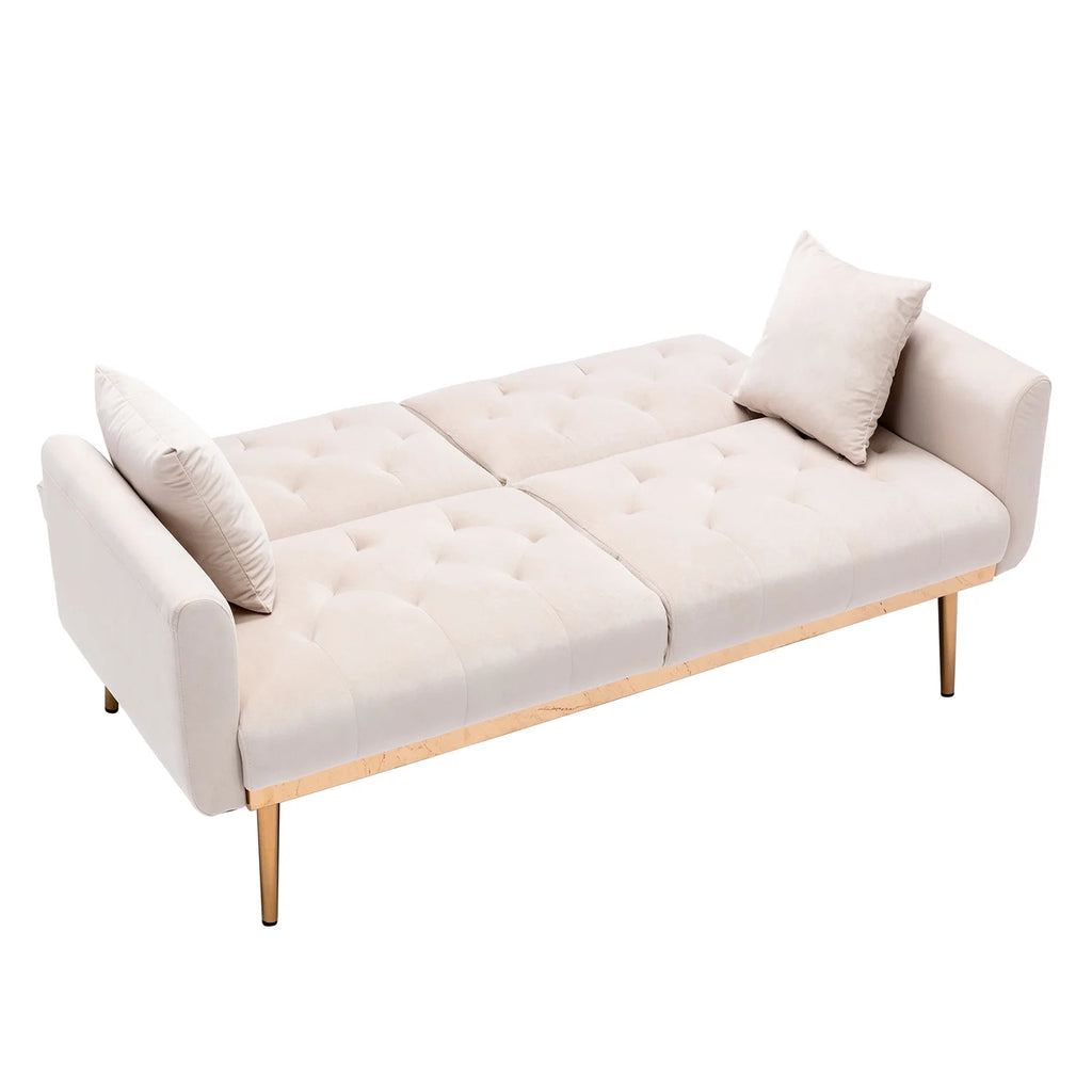 Beige Velvet Futon Sofa Bed with Two Pillows X923245