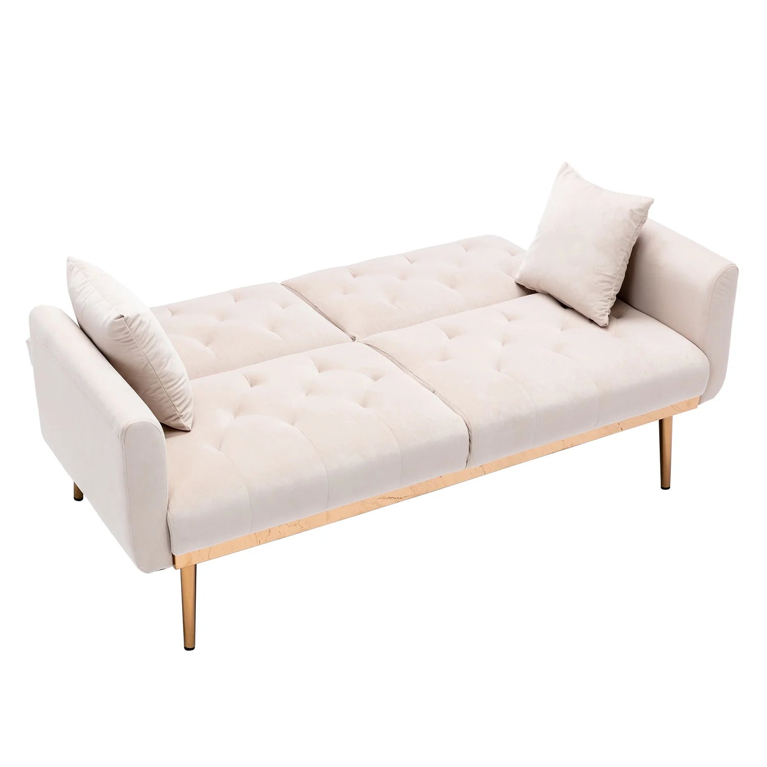 Beige Velvet Futon Sofa Bed with Two Pillows X923245