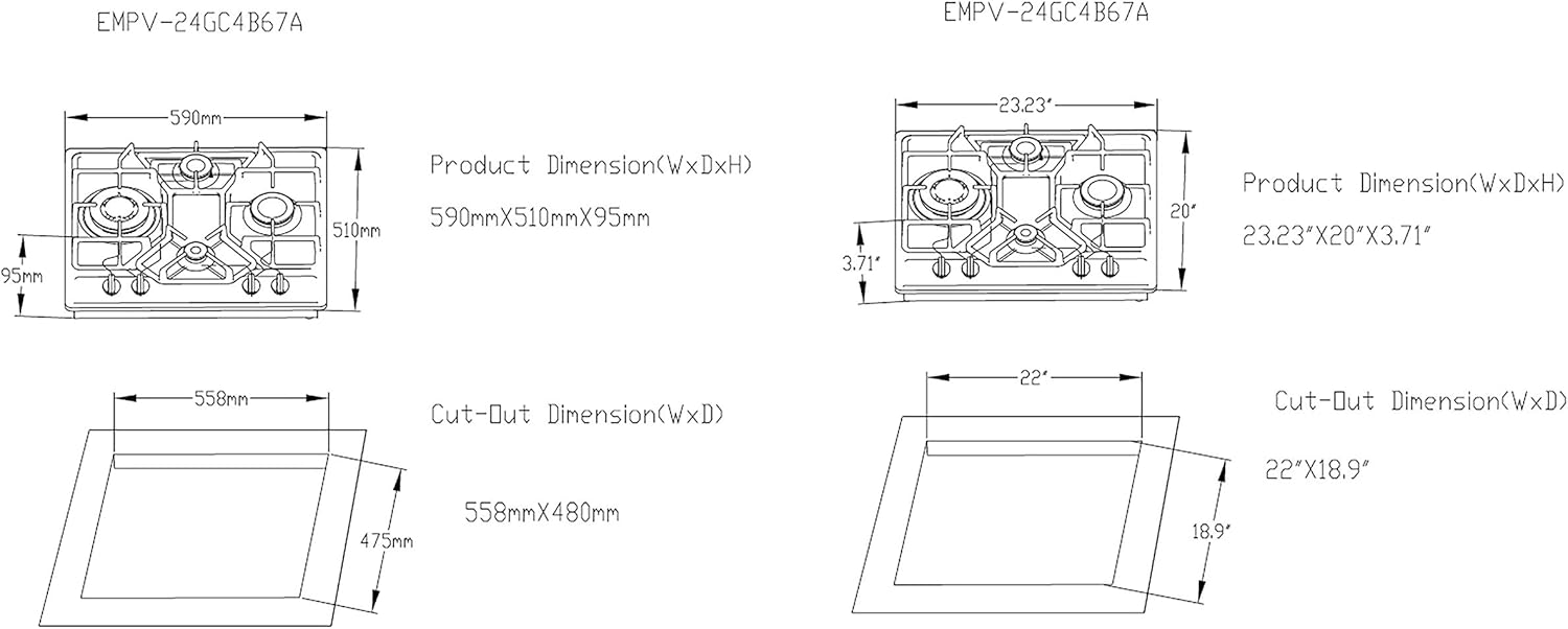 24 Inch Stainless Steel Gas Cooktop with 4 Burners N775807