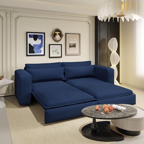 Blue 3 Seater Pull Out Sofa Bed with 2 Pillows Z893953
