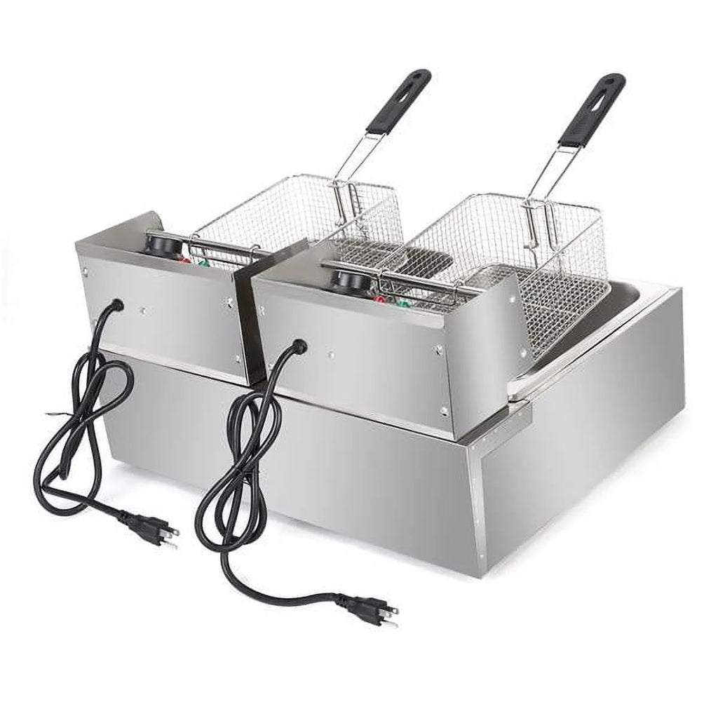 12.7QT Electric Deep Fryer with 2 Baskets and Lid, Stainless Steel Dual Tank G6943